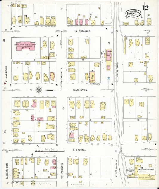 Sanborn Fire Insurance Map from Iowa City, Johnson County, Iowa (1920), Sheet #0012 - Historic Sanborn Fire Insurance Map Print, vintage old map wall art