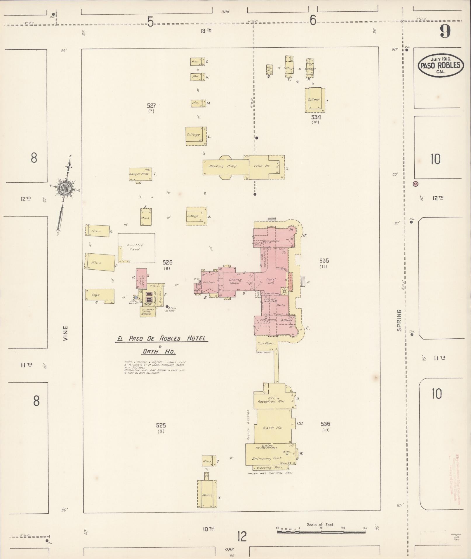 Sanborn Fire Insurance Map from Paso Robles, San Luis Obispo County, California (1910), Sheet #0009 - Complete Map Set gallery image, historic Sanborn map, vintage wall art, California California