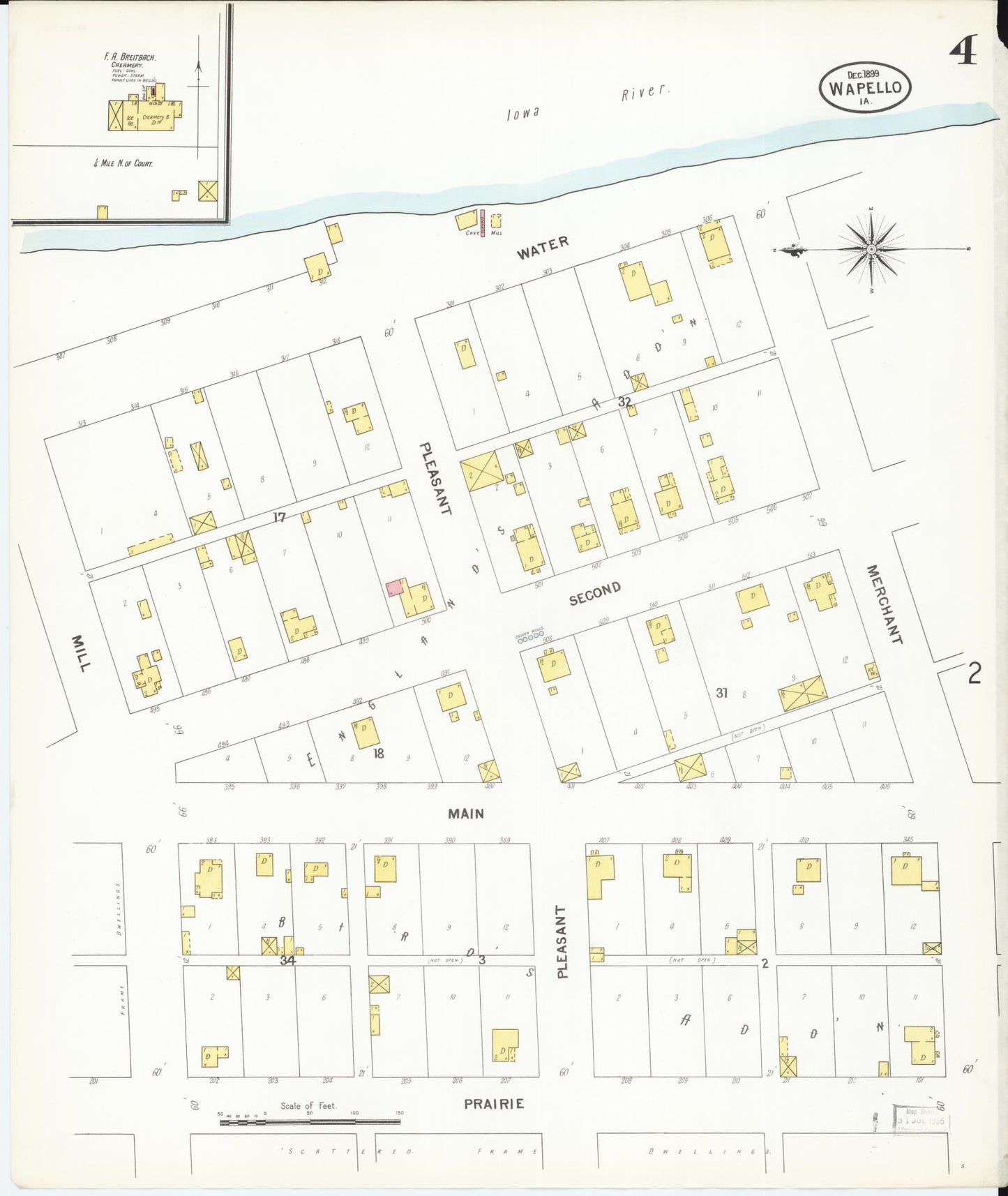 Sanborn Fire Insurance Map from Wapello, Louisa County, Iowa (1899), Sheet #0004 - Historic Sanborn Fire Insurance Map Print