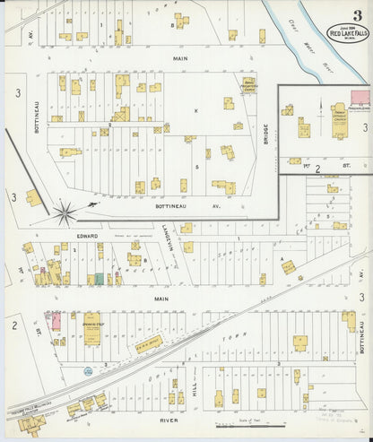 Sanborn Fire Insurance Map from Red Lake Falls, Red Lake County, Minnesota (1904), Sheet #0003 - Complete Map Set gallery image, historic Sanborn map, vintage wall art, Minnesota Minnesota