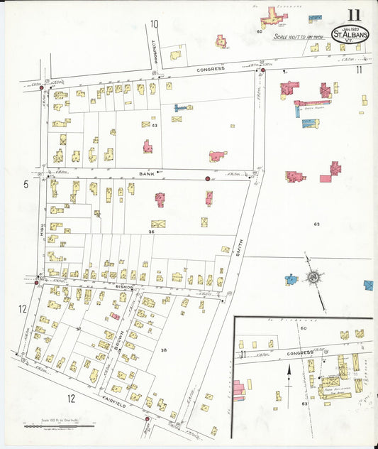 Sanborn Fire Insurance Map from Saint Albans, Franklin County, Vermont (1920), Sheet #0011 - Historic Sanborn Fire Insurance Map Print, vintage old map wall art, antique decor, genealogy gift, Vermont Vermont map