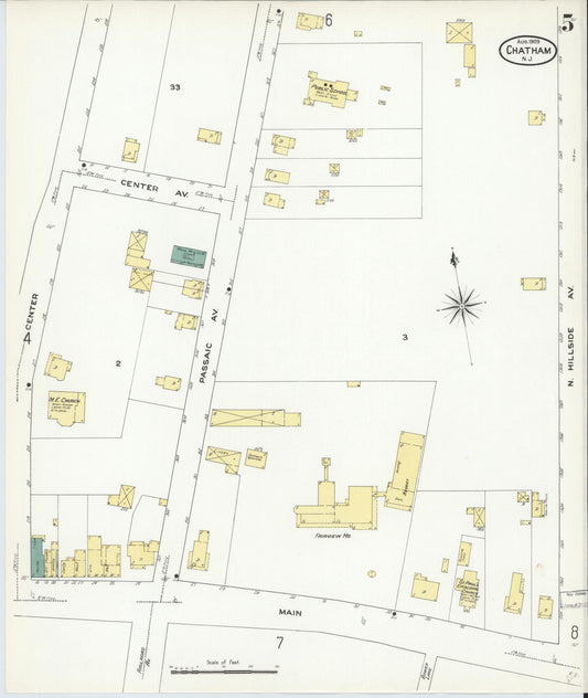Sanborn Fire Insurance Map from Chatham, Morris County, New Jersey (1909), Sheet #0005 - Historic Sanborn Fire Insurance Map Print, vintage old map wall art, antique decor, genealogy gift, New Jersey New Jersey map