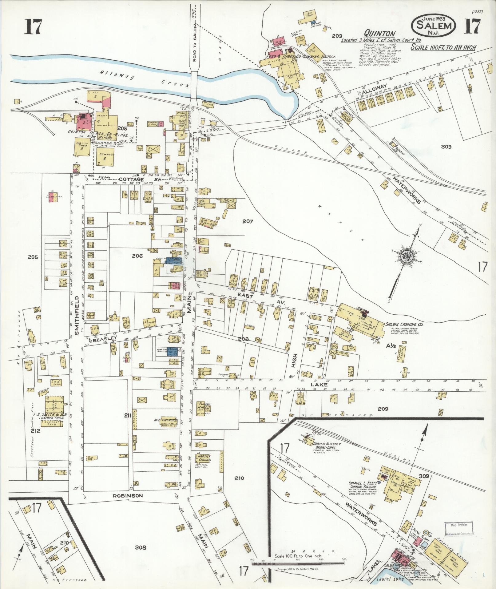 Sanborn Fire Insurance Map from Salem, Salem County, New Jersey (1923), Sheet #0017 - Complete Map Set gallery image, historic Sanborn map, vintage wall art, New Jersey New Jersey