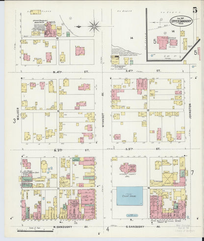 Sanborn Fire Insurance Map from Upper Sandusky, Wyandot County, Ohio (1897), Sheet #0005 - Historic Sanborn Fire Insurance Map Print, vintage old map wall art, antique decor, genealogy gift, Ohio Ohio map
