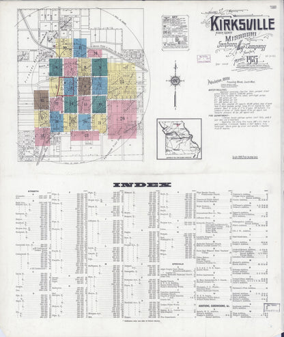 Sanborn Fire Insurance Map from Kirksville, Adair County, Missouri (1925), Sheet #0001 - Complete Map Set gallery image, historic Sanborn map, vintage wall art, Missouri Missouri