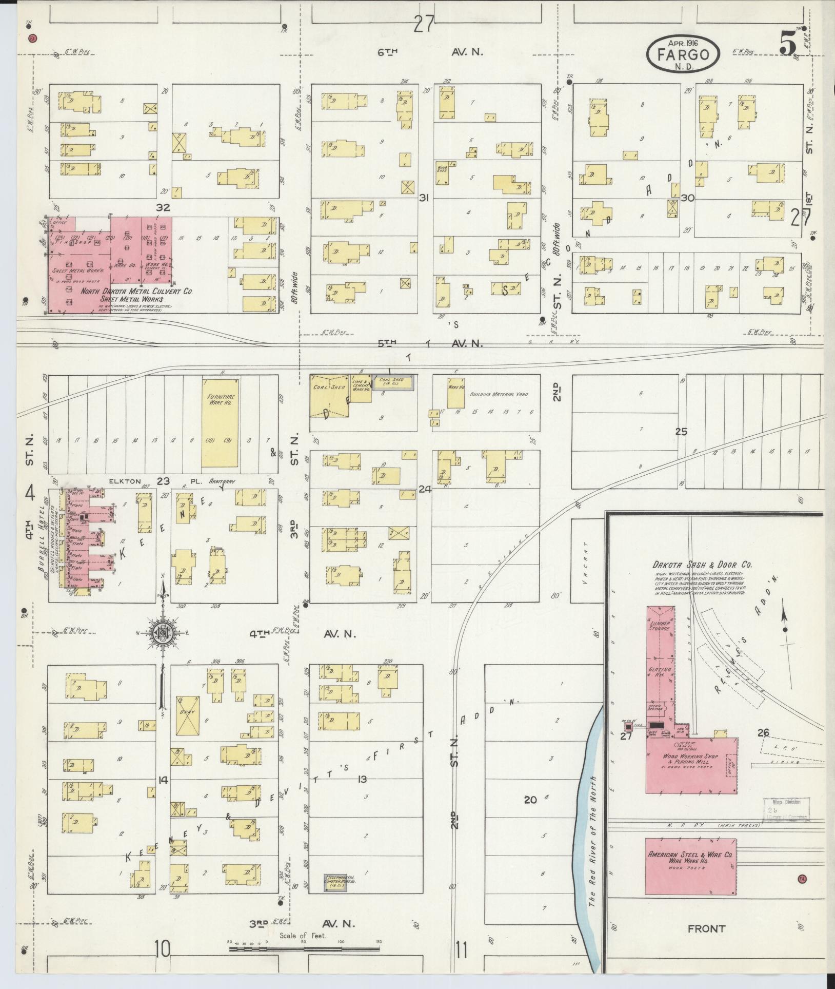 Sanborn Fire Insurance Map from Fargo, Cass County, North Dakota (1916), Sheet #0005 - Complete Map Set gallery image, historic Sanborn map, vintage wall art, North Dakota North Dakota