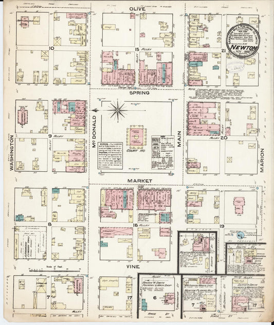 Sanborn Fire Insurance Map from Newton, Jasper County, Iowa (1883), Sheet #0001 - Historic Sanborn Fire Insurance Map Print, vintage old map wall art