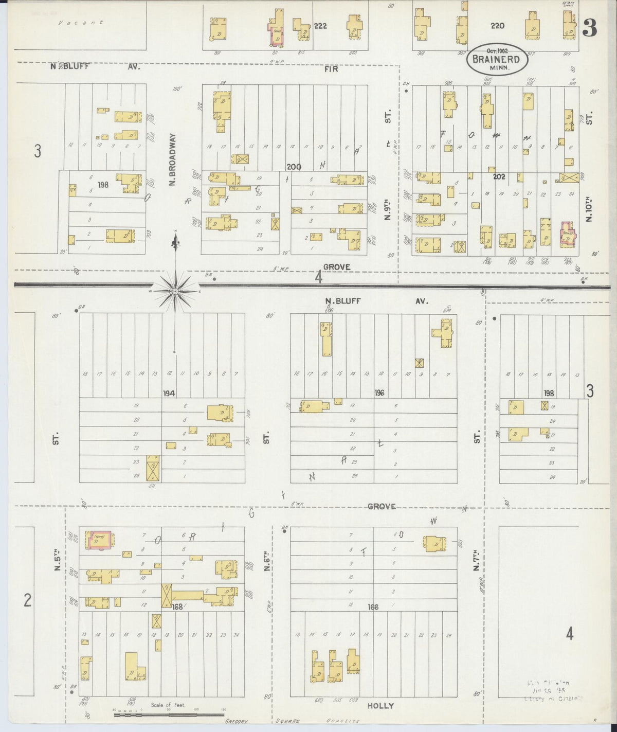 Sanborn Fire Insurance Map from Brainerd, Crow Wing County, Minnesota (1902), Sheet #0003 - Complete Map Set gallery image, historic Sanborn map, vintage wall art, Minnesota Minnesota