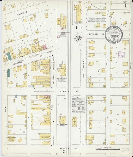 Sanborn Fire Insurance Map from Chebanse, Iroquois And Kankakee County, Illinois (1907), Sheet #0001 - Complete Map Set gallery image, historic Sanborn map, vintage wall art, Illinois Illinois