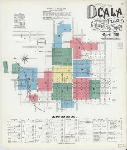 Sanborn Fire Insurance Map from Ocala, Marion County, Florida (1901), Sheet #0001 - Complete Map Set gallery image, historic Sanborn map, vintage wall art, Florida Florida