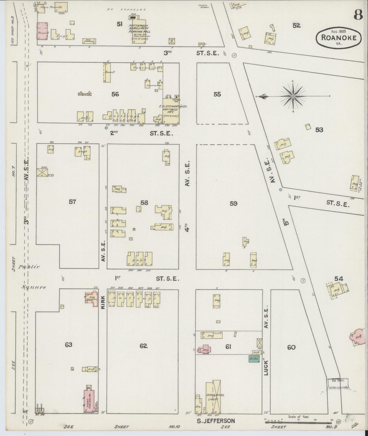 Sanborn Fire Insurance Map from Roanoke, Independent Cities, Virginia (1889), Sheet #0008 - Complete Map Set gallery image, historic Sanborn map, vintage wall art, Virginia Virginia