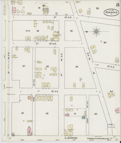 Sanborn Fire Insurance Map from Roanoke, Independent Cities, Virginia (1889), Sheet #0008 - Complete Map Set gallery image, historic Sanborn map, vintage wall art, Virginia Virginia
