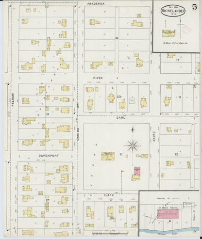 Sanborn Fire Insurance Map from Rhinelander, Oneida County, Wisconsin (1894), Sheet #0005 - Complete Map Set gallery image, historic Sanborn map, vintage wall art, Wisconsin Wisconsin