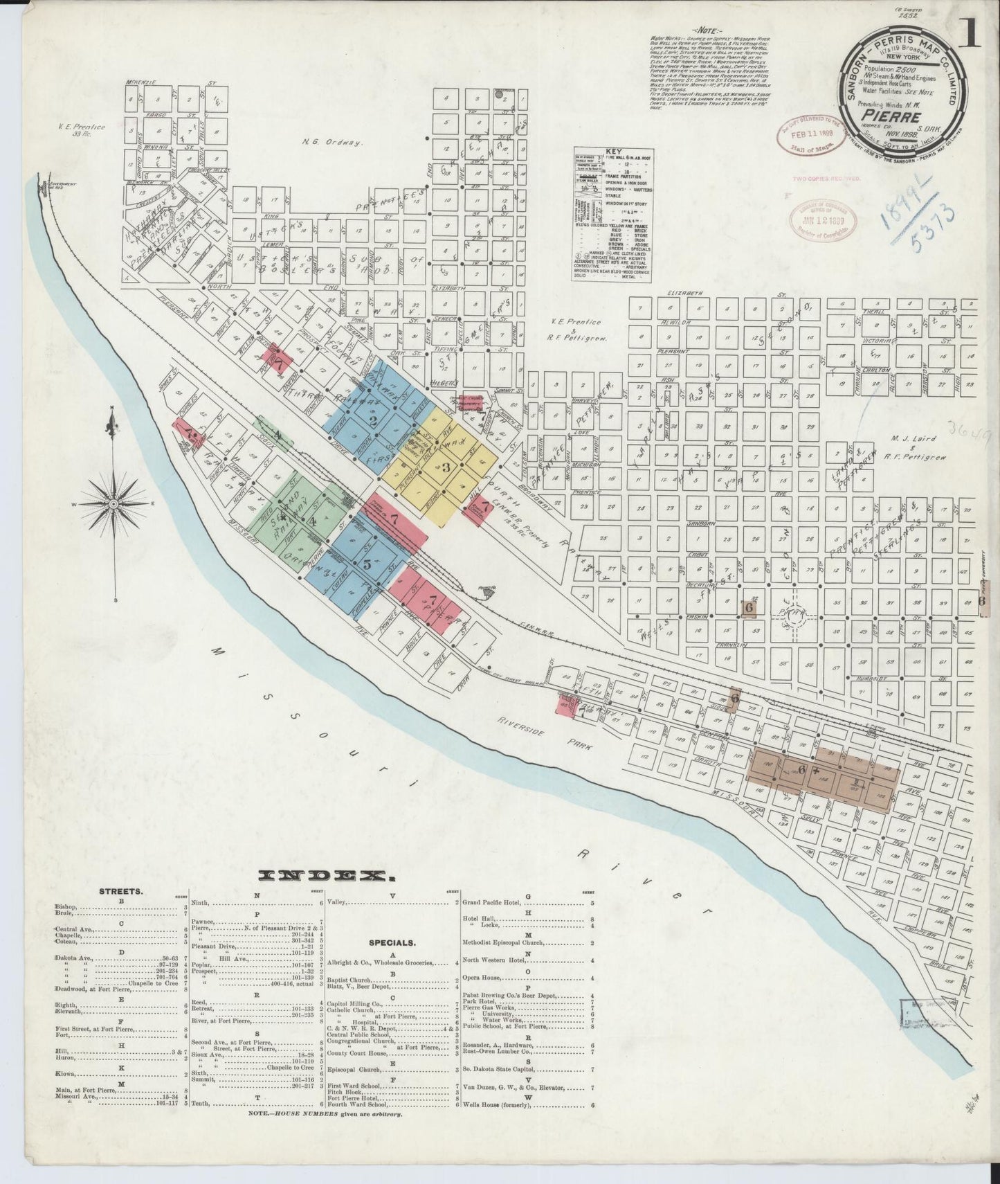 Sanborn Fire Insurance Map from Pierre, Hughes County, South Dakota (1898), Sheet #0001 - Complete Map Set gallery image, historic Sanborn map, vintage wall art, South Dakota South Dakota