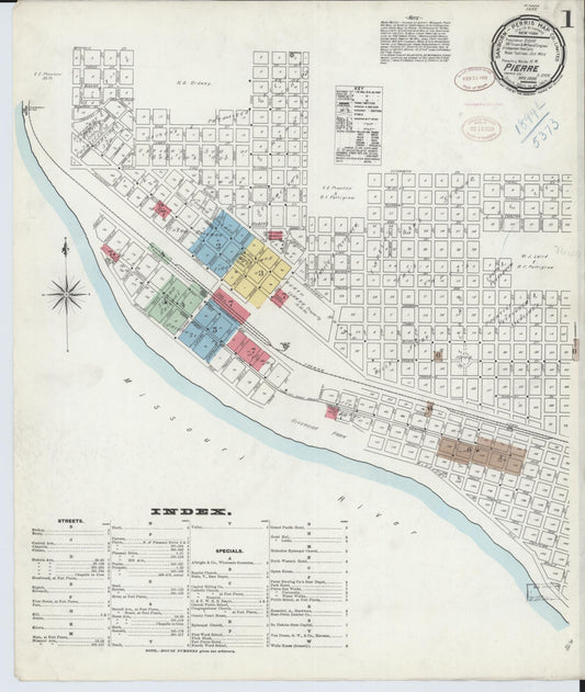 Sanborn Fire Insurance Map from Pierre, Hughes County, South Dakota (1898), Sheet #0001 - Complete Map Set gallery image, historic Sanborn map, vintage wall art, South Dakota South Dakota