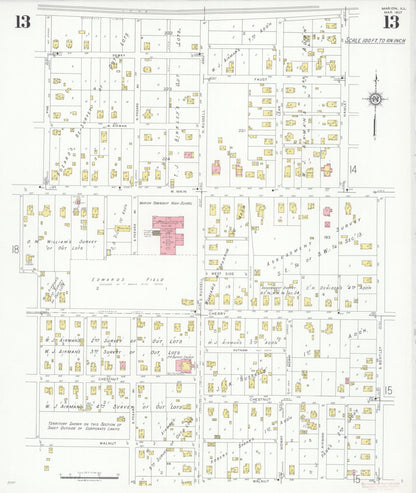 Sanborn Fire Insurance Map from Marion, Williamson County, Illinois (1937), Sheet #0013 - Complete Map Set gallery image, historic Sanborn map, vintage wall art, Illinois Illinois