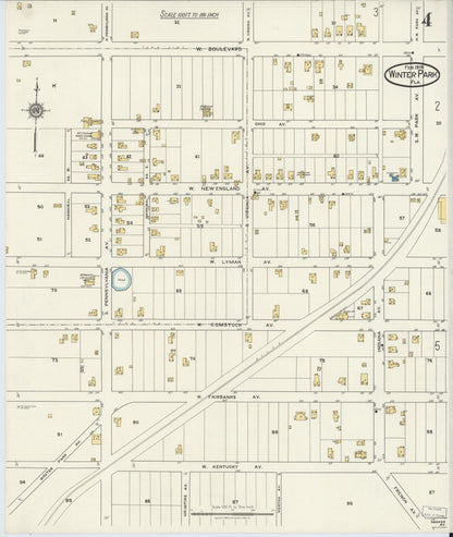 Sanborn Fire Insurance Map from Winter Park, Orange County, Florida (1919), Sheet #0004 - Complete Map Set gallery image, historic Sanborn map, vintage wall art, Florida Florida