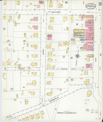 Sanborn Fire Insurance Map from Greenville, Muhlenberg County, Kentucky (1910), Sheet #0003 - Complete Map Set gallery image, historic Sanborn map, vintage wall art, Kentucky Kentucky