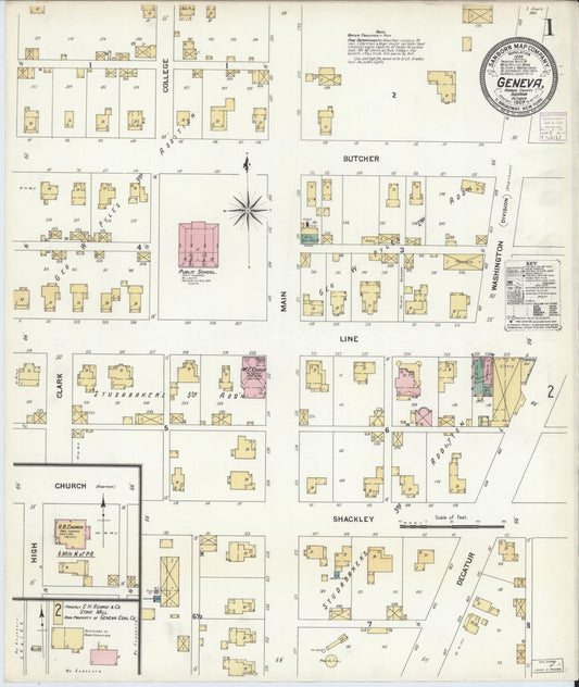 Sanborn Fire Insurance Map from Geneva, Adams County, Indiana (1907), Sheet #0001 - Complete Map Set gallery image, historic Sanborn map, vintage wall art, Indiana Indiana