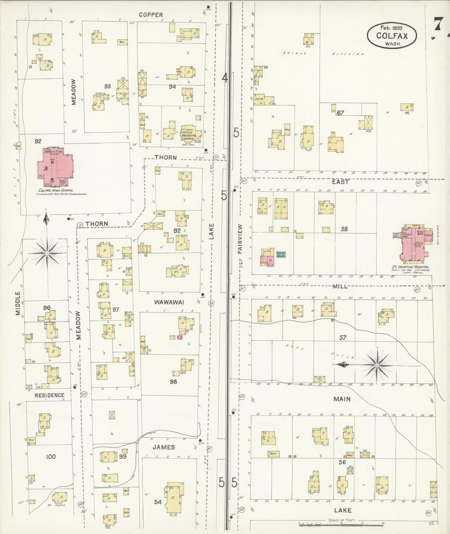 Sanborn Fire Insurance Map from Colfax, Whitman County, Washington (1899), Sheet #0007 - Complete Map Set gallery image, historic Sanborn map, vintage wall art, Washington Washington