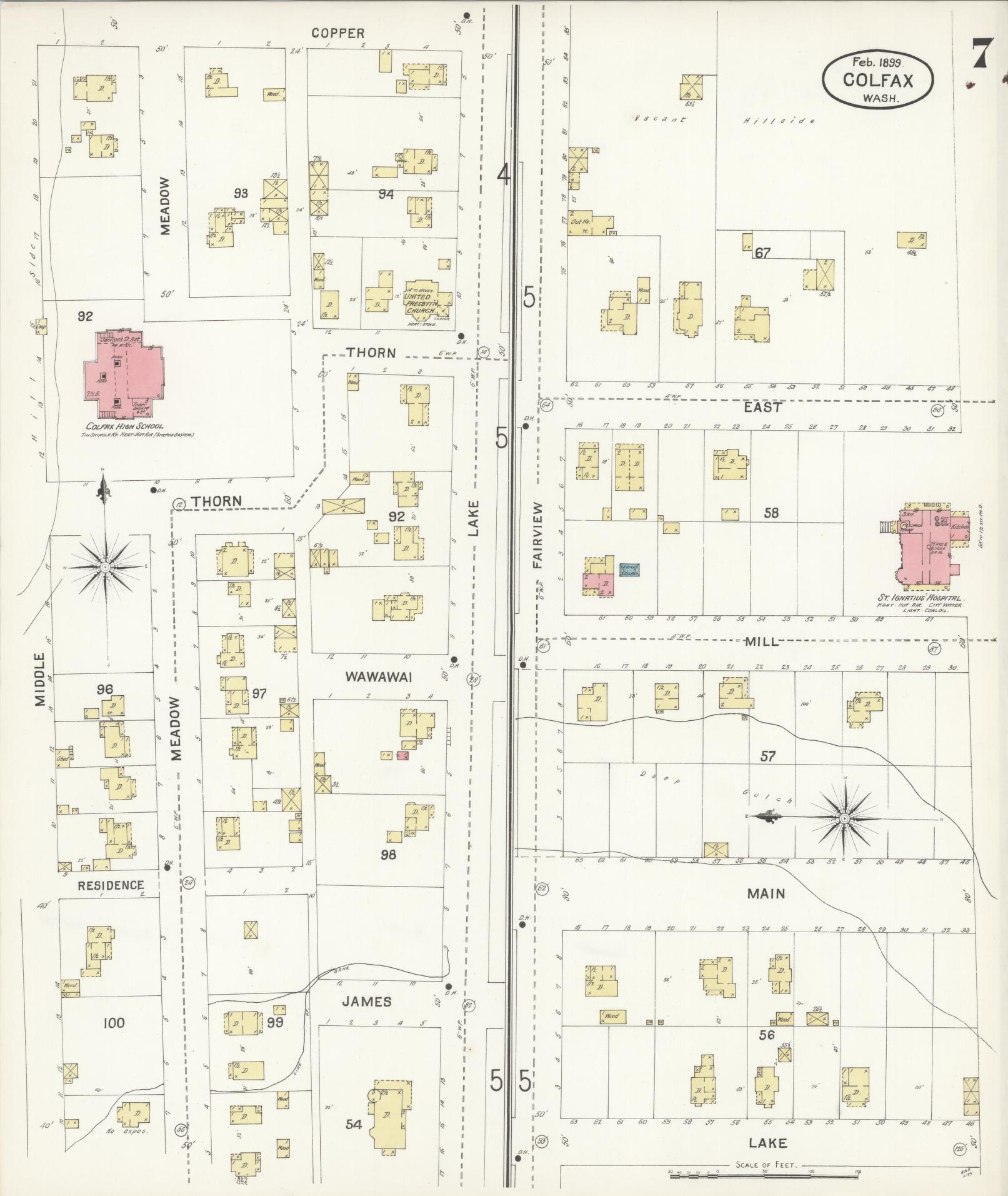 Sanborn Fire Insurance Map from Colfax, Whitman County, Washington (1899), Sheet #0007 - Complete Map Set gallery image, historic Sanborn map, vintage wall art, Washington Washington