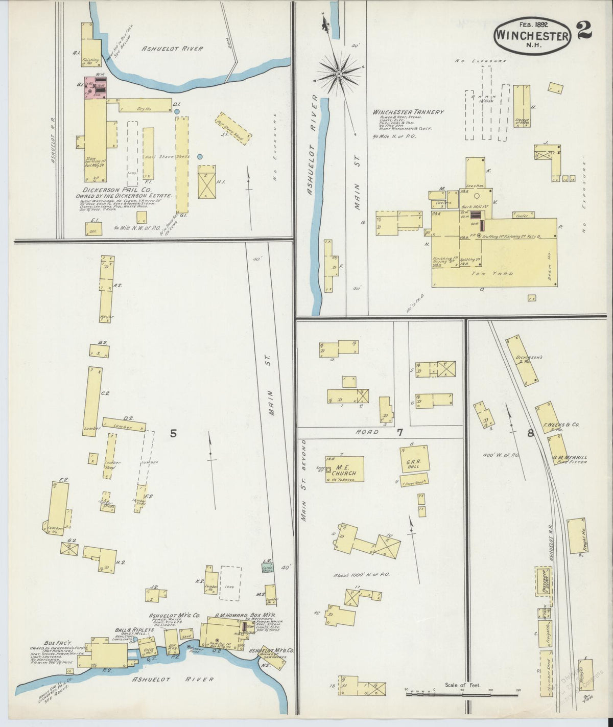 Sanborn Fire Insurance Map from Winchester, Cheshire County, New Hampshire (1892), Sheet #0002 - Historic Sanborn Fire Insurance Map Print, vintage old map wall art, antique decor, genealogy gift, New Hampshire New Hampshire map