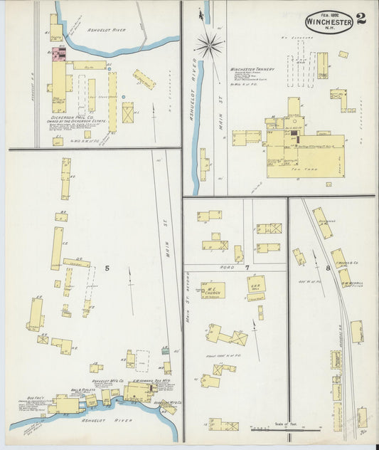 Sanborn Fire Insurance Map from Winchester, Cheshire County, New Hampshire (1892), Sheet #0002 - Historic Sanborn Fire Insurance Map Print, vintage old map wall art, antique decor, genealogy gift, New Hampshire New Hampshire map