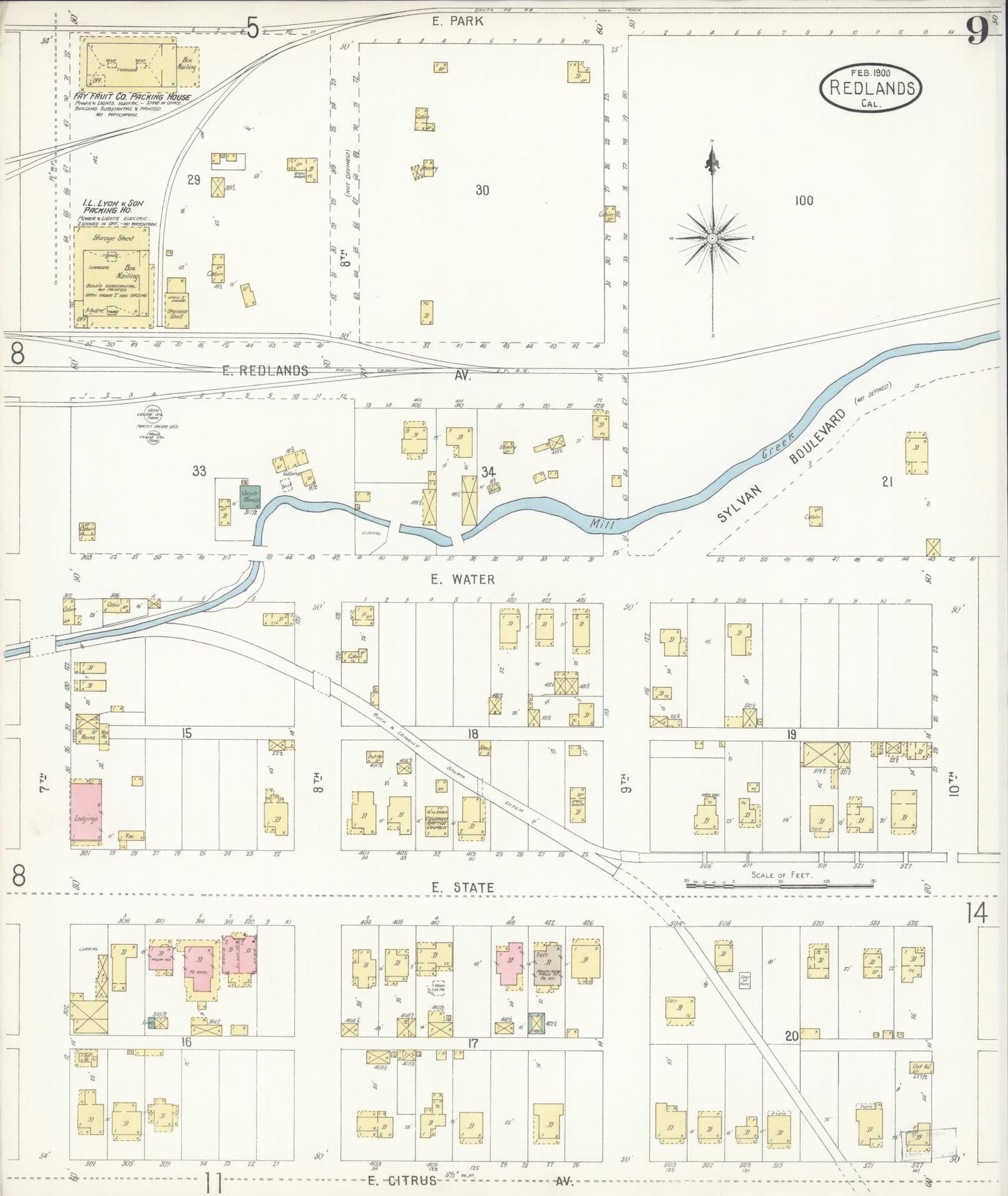 Sanborn Fire Insurance Map from Redlands, San Bernardino County, California (1900), Sheet #0009 - Complete Map Set gallery image, historic Sanborn map, vintage wall art, California California