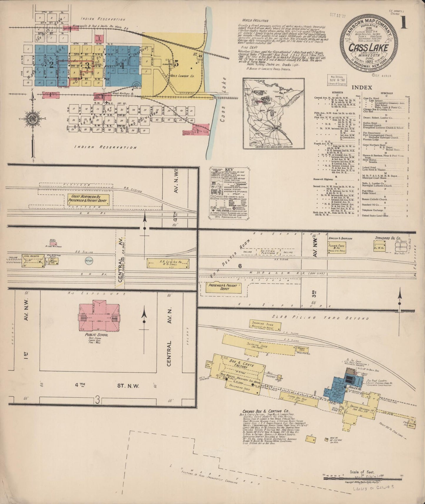 Sanborn Fire Insurance Map from Cass Lake, Cass County, Minnesota (1922), Sheet #0001 - Complete Map Set gallery image, historic Sanborn map, vintage wall art, Minnesota Minnesota