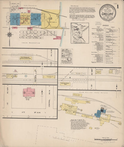 Sanborn Fire Insurance Map from Cass Lake, Cass County, Minnesota (1922), Sheet #0001 - Complete Map Set gallery image, historic Sanborn map, vintage wall art, Minnesota Minnesota