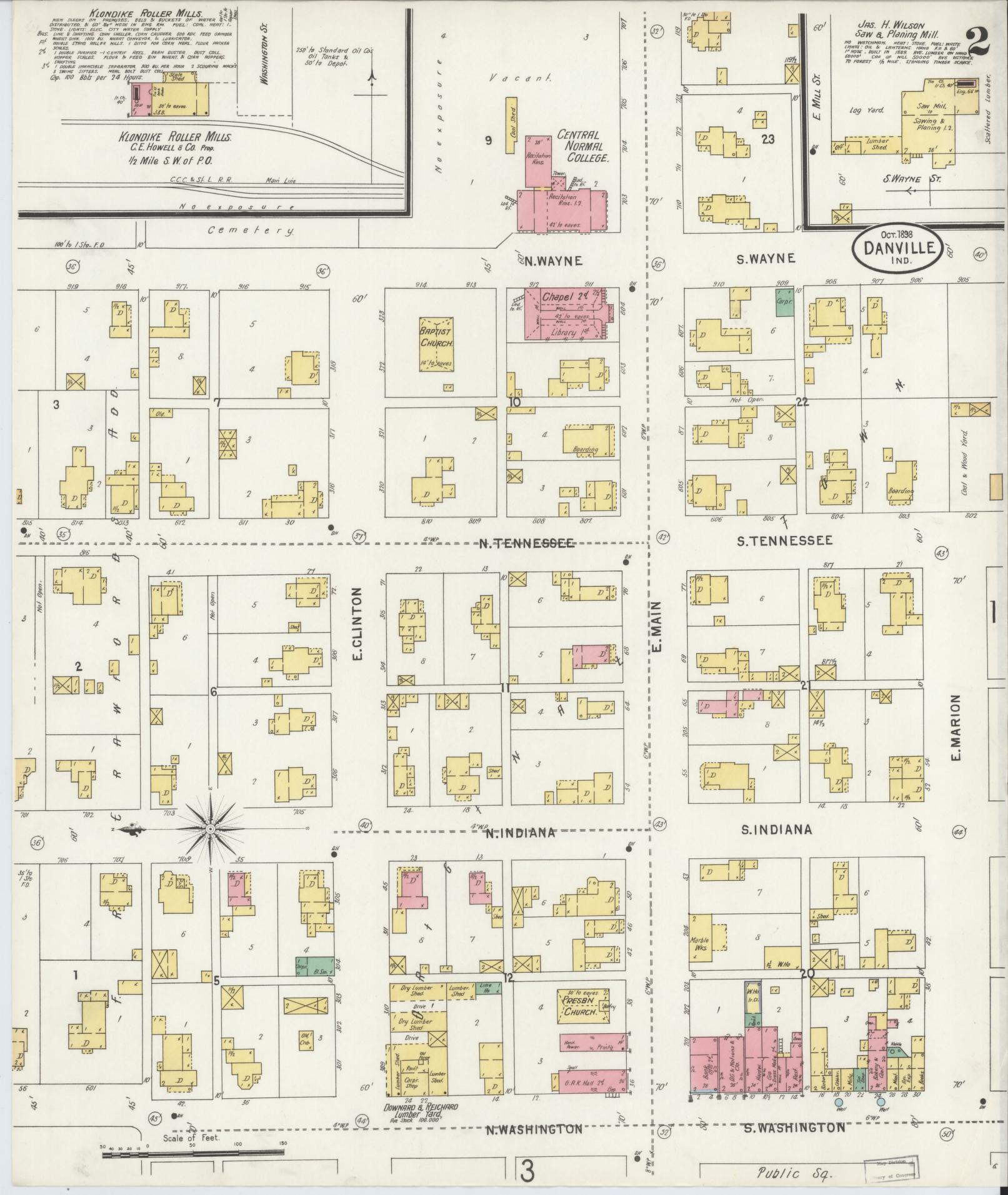 Sanborn Fire Insurance Map from Danville, Hendricks County, Indiana (1898), Sheet #0002 - Historic Sanborn Fire Insurance Map Print, vintage old map wall art, antique decor, genealogy gift, Indiana Indiana map