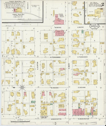 Sanborn Fire Insurance Map from Danville, Hendricks County, Indiana (1898), Sheet #0002 - Historic Sanborn Fire Insurance Map Print, vintage old map wall art, antique decor, genealogy gift, Indiana Indiana map