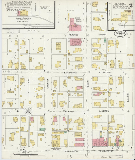 Sanborn Fire Insurance Map from Danville, Hendricks County, Indiana (1898), Sheet #0002 - Historic Sanborn Fire Insurance Map Print, vintage old map wall art, antique decor, genealogy gift, Indiana Indiana map