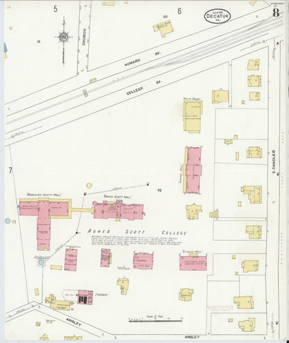 Sanborn Fire Insurance Map from Decatur, De Kalb County, Georgia (1911), Sheet #0008 - Complete Map Set gallery image, historic Sanborn map, vintage wall art, Georgia Georgia