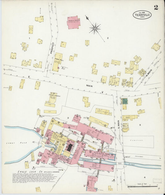 Sanborn Fire Insurance Map from Terryville, Litchfield County, Connecticut (1908), Sheet #0002 - Historic Sanborn Fire Insurance Map Print, vintage old map wall art, antique decor, genealogy gift, Connecticut Connecticut map
