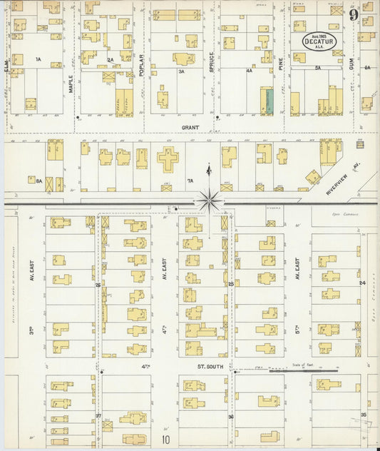Sanborn Fire Insurance Map from Decatur, Morgan County, Alabama (1903), Sheet #0009 - Historic Sanborn Fire Insurance Map Print, vintage old map wall art, antique decor, genealogy gift, Alabama Alabama map