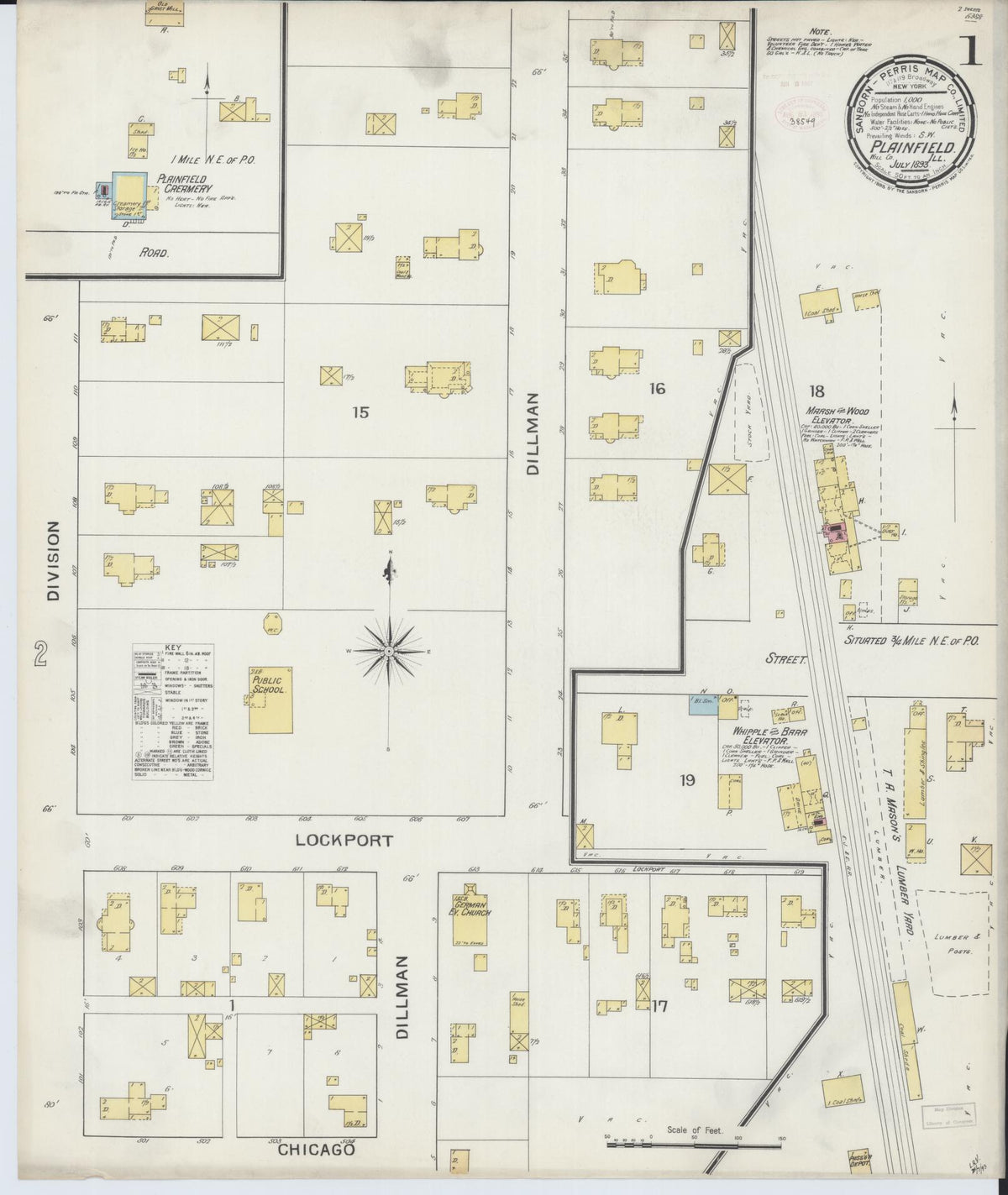 Sanborn Fire Insurance Map from Plainfield, Will County, Illinois (1893), Sheet #0001 - Complete Map Set gallery image, historic Sanborn map, vintage wall art, Illinois Illinois