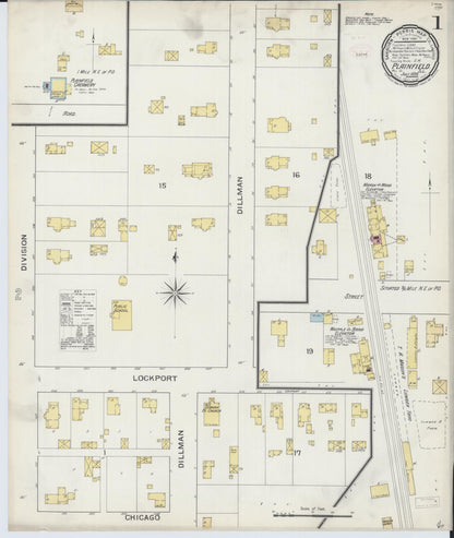 Sanborn Fire Insurance Map from Plainfield, Will County, Illinois (1893), Sheet #0001 - Complete Map Set gallery image, historic Sanborn map, vintage wall art, Illinois Illinois