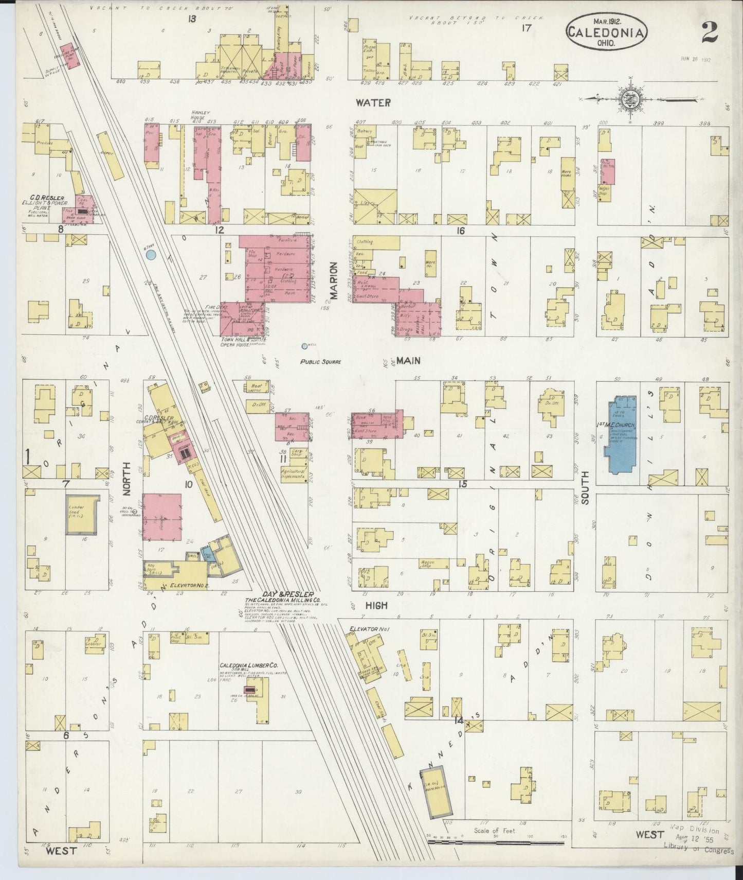 Sanborn Fire Insurance Map from Caledonia, Marion County, Ohio (1912), Sheet #0002 - Complete Map Set gallery image, historic Sanborn map, vintage wall art, Ohio Ohio