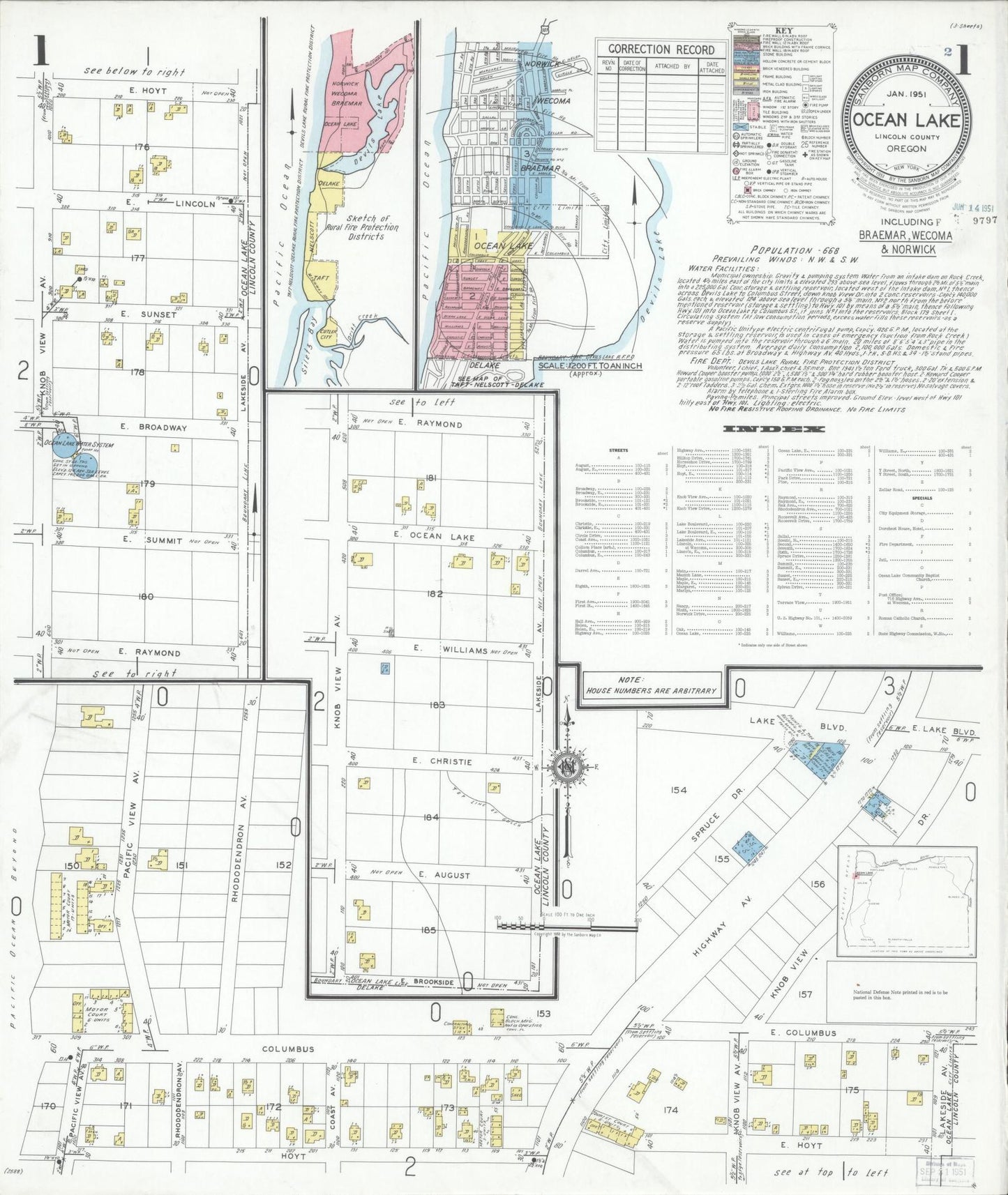 Sanborn Fire Insurance Map from Ocean Lake, Lincoln County, Oregon (1951), Sheet #0001 - Historic Sanborn Fire Insurance Map Print, vintage old map wall art, antique decor, genealogy gift, Oregon Oregon map