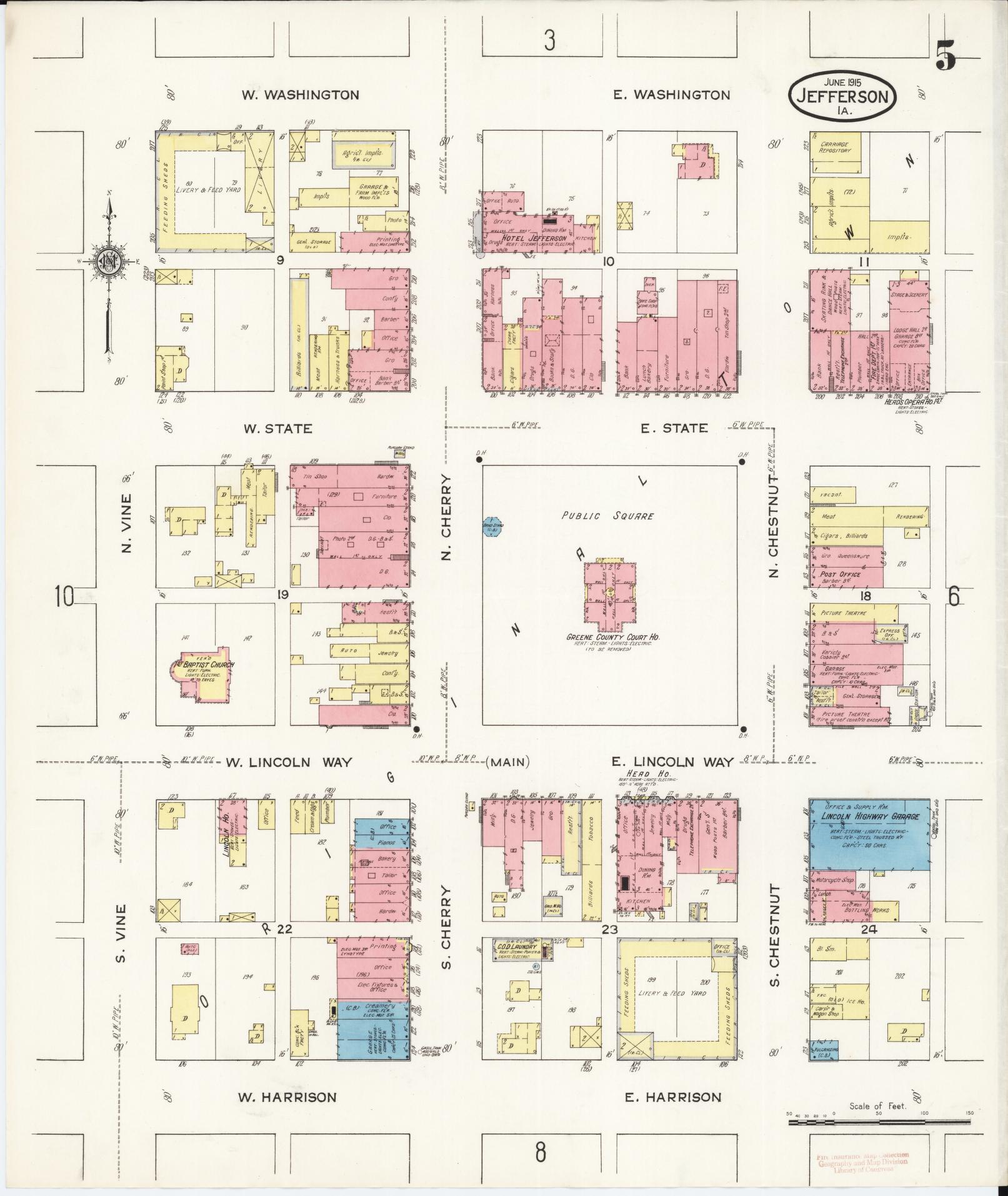 Sanborn Fire Insurance Map from Jefferson, Greene County, Iowa (1915), Sheet #0005 - Historic Sanborn Fire Insurance Map Print, vintage old map wall art