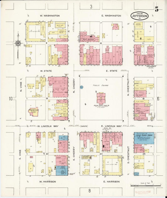 Sanborn Fire Insurance Map from Jefferson, Greene County, Iowa (1915), Sheet #0005 - Historic Sanborn Fire Insurance Map Print, vintage old map wall art