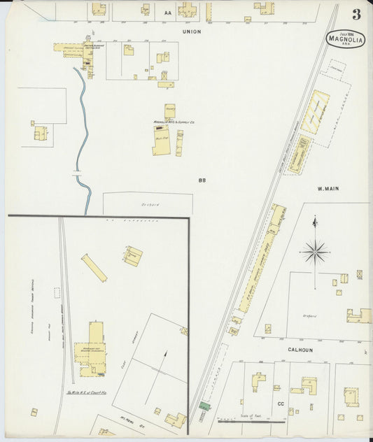 Sanborn Fire Insurance Map from Magnolia, Columbia County, Arkansas (1896), Sheet #0003 - Historic Sanborn Fire Insurance Map Print, vintage old map wall art, antique decor, genealogy gift, Arkansas Arkansas map