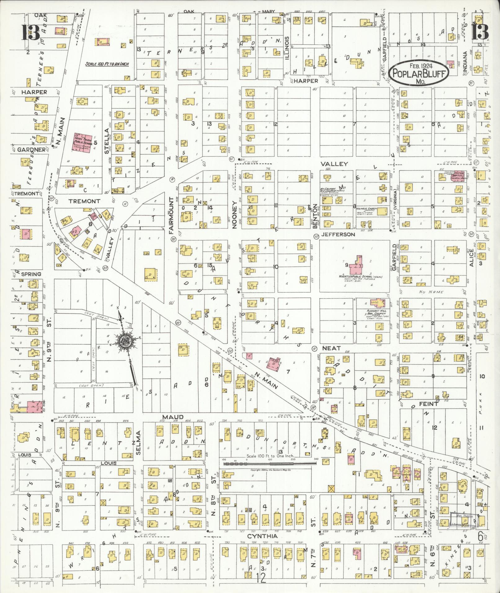 Sanborn Fire Insurance Map from Poplar Bluff, Butler County, Missouri (1924), Sheet #0013 - Complete Map Set gallery image, historic Sanborn map, vintage wall art, Missouri Missouri