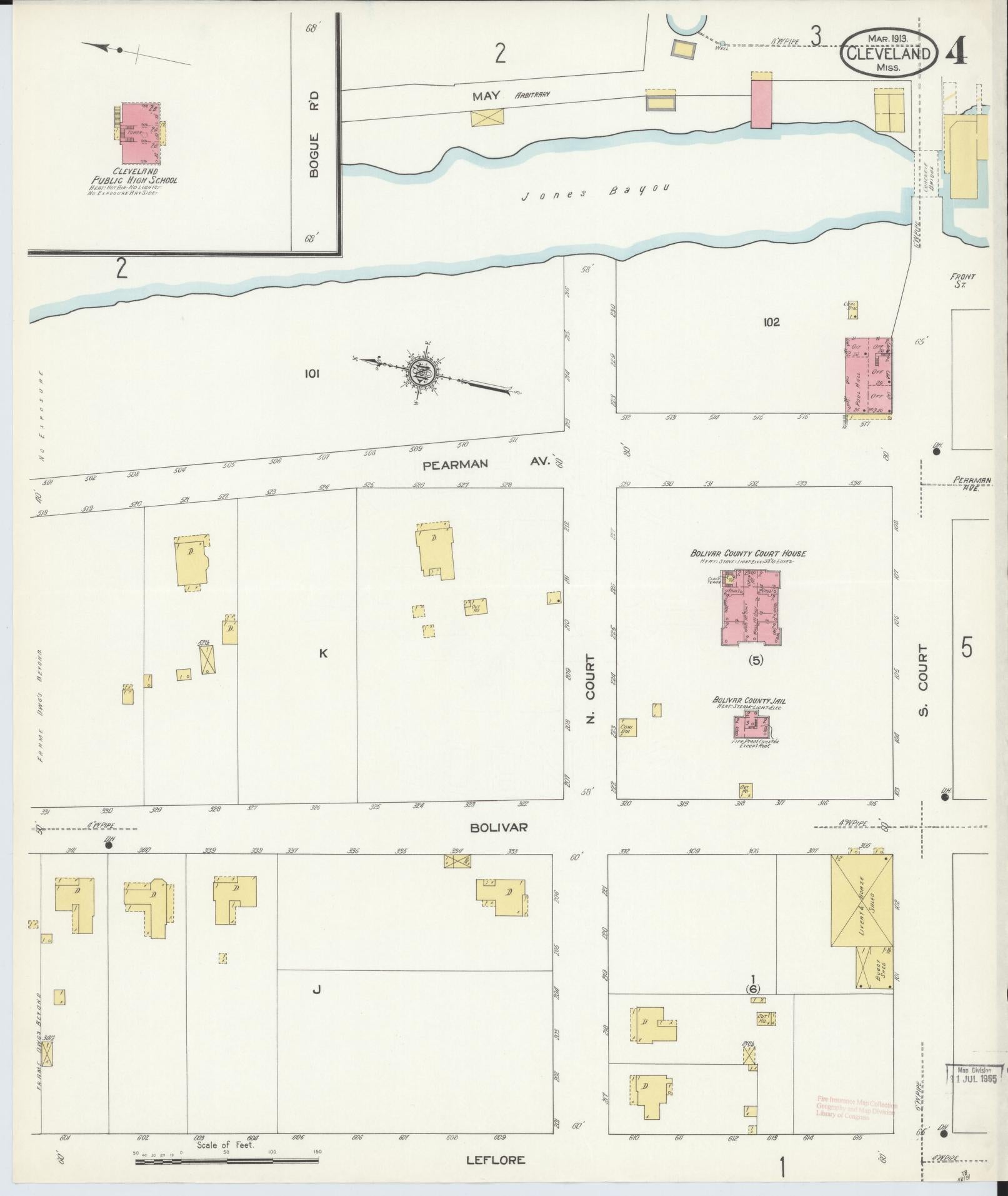 Sanborn Fire Insurance Map from Cleveland, Bolivar County, Mississippi (1913), Sheet #0004 - Complete Map Set gallery image, historic Sanborn map, vintage wall art, Mississippi Mississippi