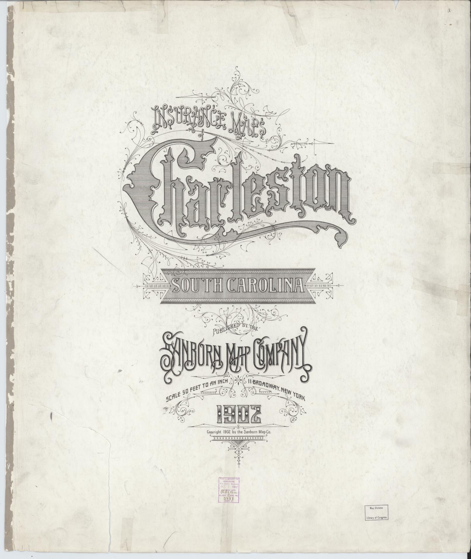 Sanborn Fire Insurance Map from Charleston, Charleston County, South Carolina (1902), Sheet #0001 - Historic Sanborn Fire Insurance Map Print, vintage old map wall art, antique decor, genealogy gift, South Carolina South Carolina map