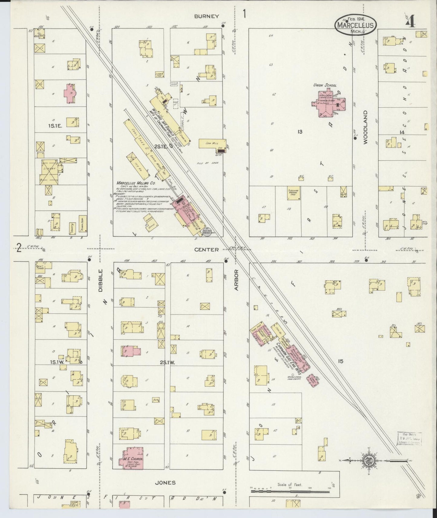 Sanborn Fire Insurance Map from Marcellus, Cass County, Michigan (1914), Sheet #0004 - Historic Sanborn Fire Insurance Map Print, vintage old map wall art, antique decor, genealogy gift, Michigan Michigan map