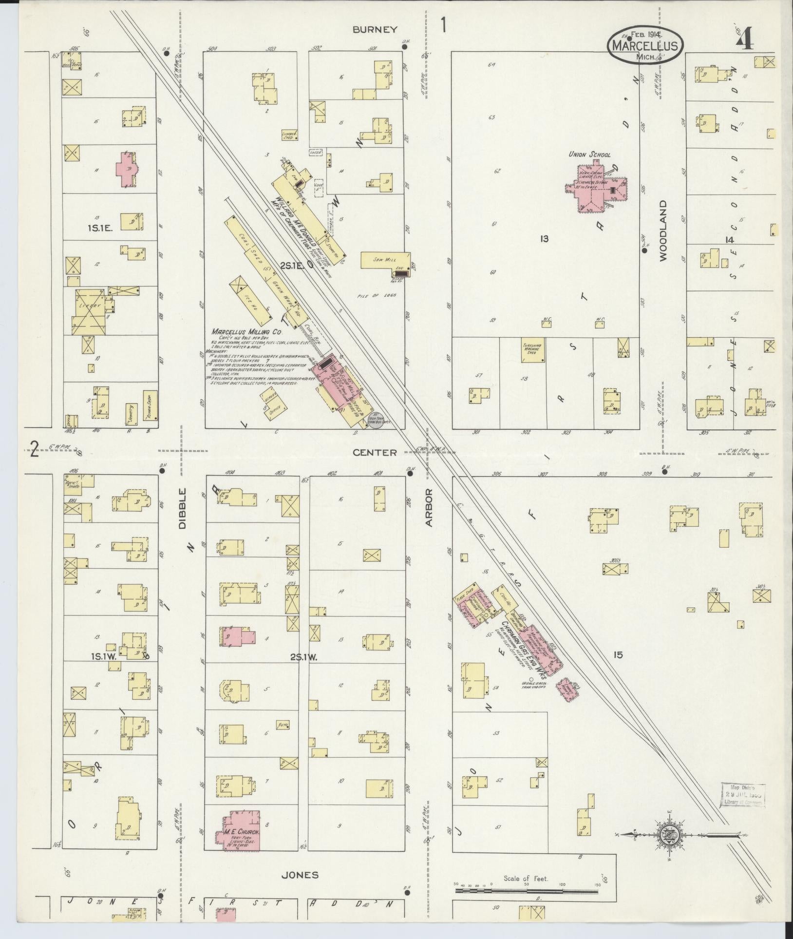 Sanborn Fire Insurance Map from Marcellus, Cass County, Michigan (1914), Sheet #0004 - Historic Sanborn Fire Insurance Map Print, vintage old map wall art, antique decor, genealogy gift, Michigan Michigan map