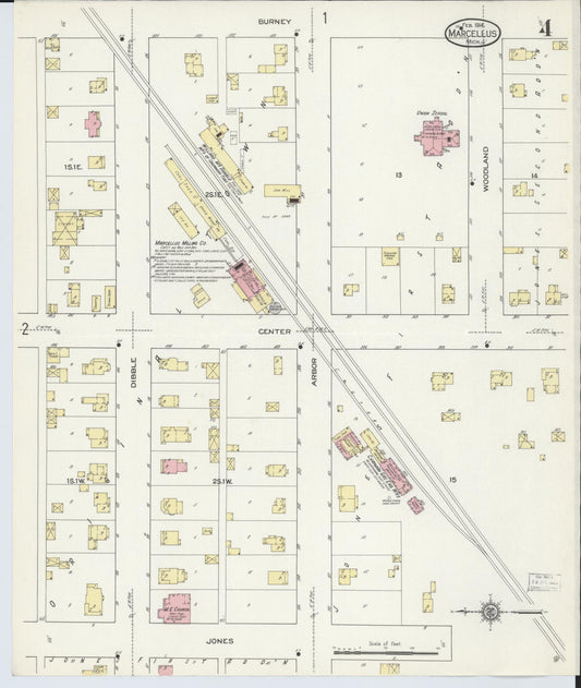 Sanborn Fire Insurance Map from Marcellus, Cass County, Michigan (1914), Sheet #0004 - Historic Sanborn Fire Insurance Map Print, vintage old map wall art, antique decor, genealogy gift, Michigan Michigan map