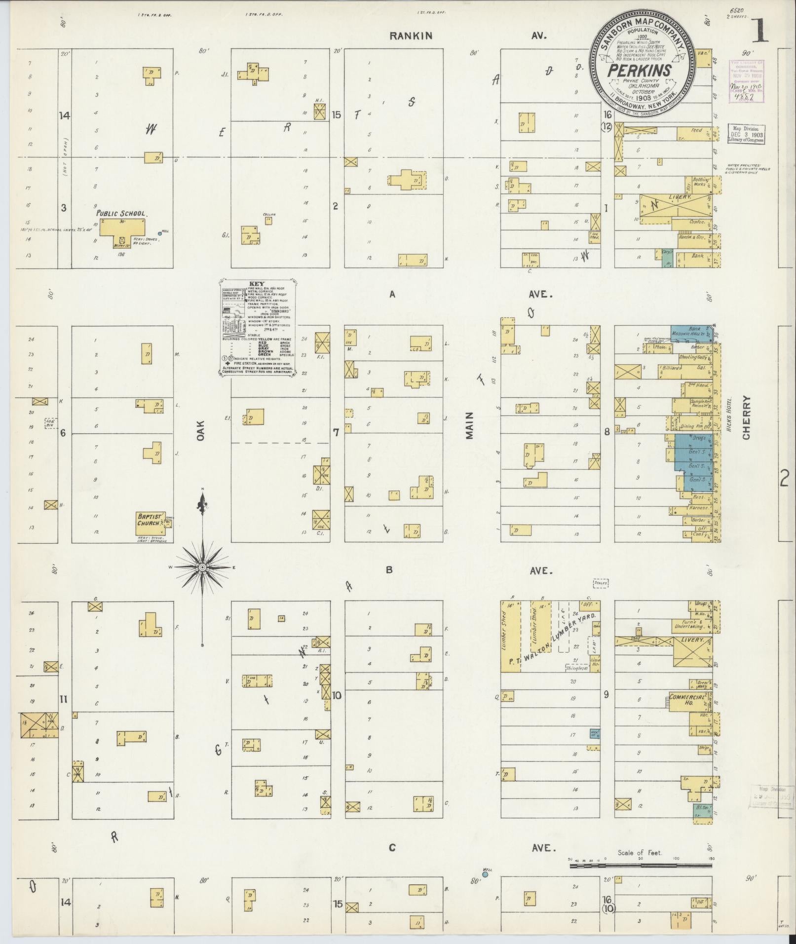 Sanborn Fire Insurance Map from Perkins, Payne County, Oklahoma (1903), Sheet #0001 - Historic Sanborn Fire Insurance Map Print, vintage old map wall art, antique decor, genealogy gift, Oklahoma Oklahoma map